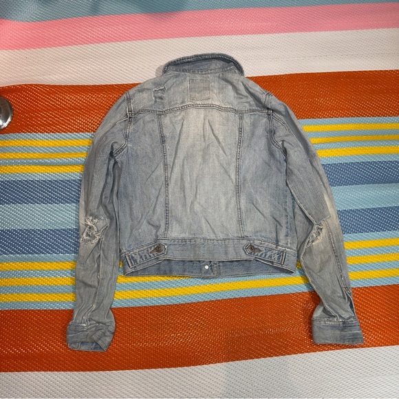 Mudd Denim Blue Distressed Cropped Jean Jacket Women’s Size Large - Picture 2 of 3